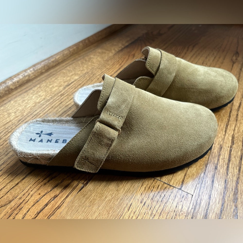 Manebi clog espadrilles green suede, never worn. Made in Spain.